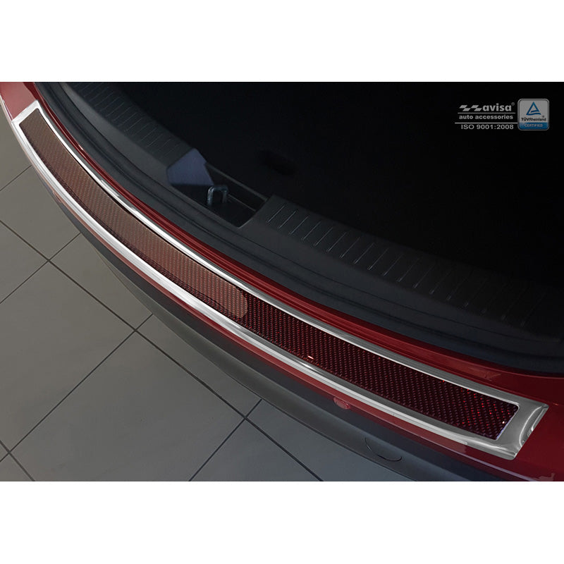 Avisa, Bagkofangerbeskytter, DeLuxe, Rustfritstål, passer til Mazda CX-5 2014- Chrome/Red-Black Carbon