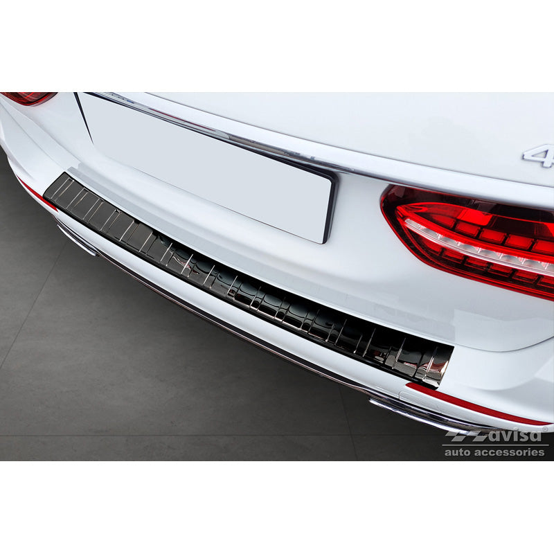 Avisa, Bakre stötfångarskydd, Gloss Black, Rostfritt stål, passar Mercedes E-Klass Kombi S213 2016- (inkl. E53 AMG) 'Revben'