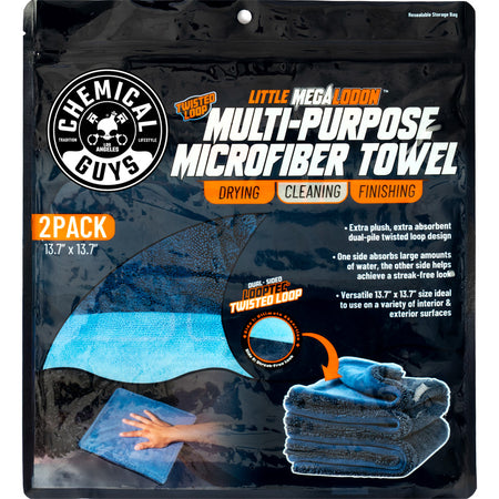 Chemical Guys, Little Megalodon Multi-Purpose Microfiber Towel, 13,7x13,7inch (2-Pack)