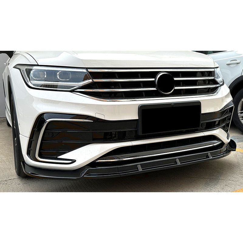 AutoStyle, Front spoiler lip, Passer til Volkswagen Tiguan II R-Line Facelift (2020-2024), Glossy sort ABS, 3 dele