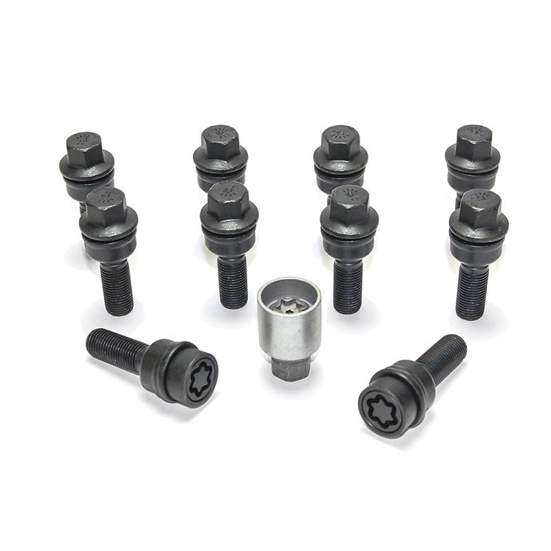 H&R, Hjulbult Set Round-Head med rörlig kon R14 M14x1,50 - längd 30mm - Svart - 10 st. (passar t.ex. Audi Q3, Q5) - inkl. hjullås