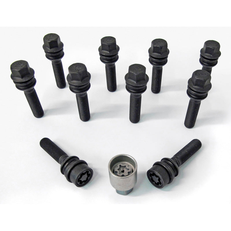 H&R, Wheel bolt Set Round-Head with movable cone R14 M14x1.50 - længde 55mm - Black - 10 pcs - incl. wheel-locks