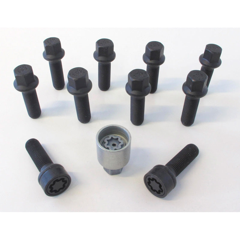 H&R, Wheel bolt Set Round-Head R14 M14x1.50 - længde 63mm - Black - 10 pcs - incl. wheel-locks