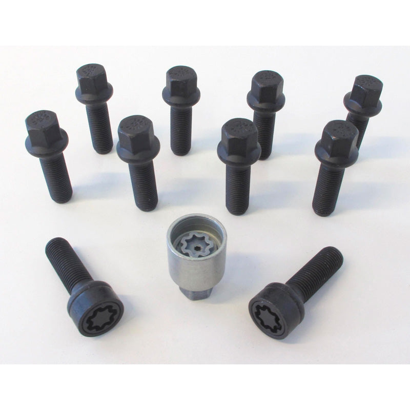 H&R, Wheel bolt Set Round-Head R14 M14x1.50 - længde 68mm - Black - 10 pcs - incl. wheel-locks