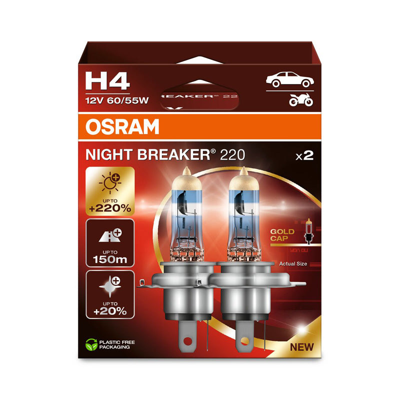 Osram, Night Breaker 220 Halogenpærer - H4 - 12V/60-55W - Sæt af 2 stk.