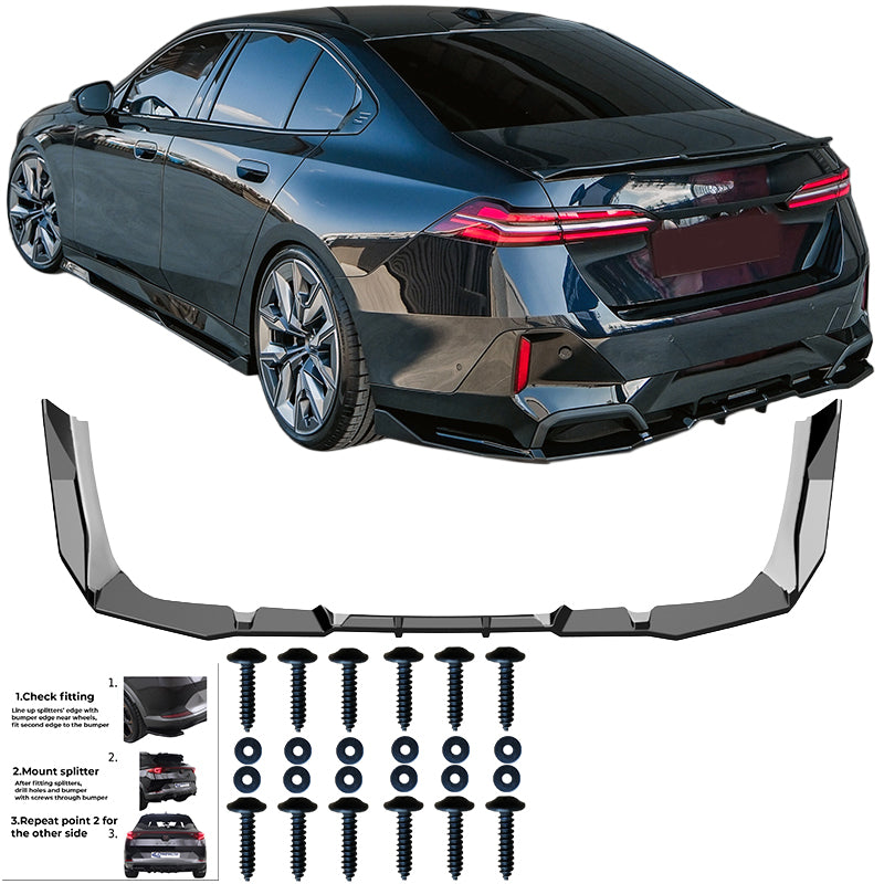 OneWay, Underlæbe, bag, Blank sort, passer til BMW 5-Serie G60/G61 Sedan/Touring M-Pack (2023-), inkl. i5