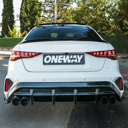 OneWay, Underlæbe, Blank sort, passer til Audi A3 (8Y) Sedan S-Line/S3 Facelift (2025-)