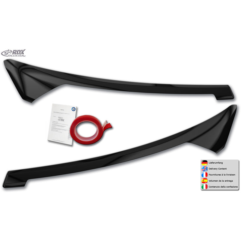 RDX Head light spoilers suitable for Ford Transit Courier & Tourneo Courier 2023- (with LED indicators & DRL) (ABS Gloss Black)