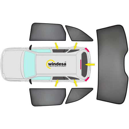 SunClip, Solgardin, passer til Volkswagen T7 Caravelle (L1) (2024-) & Ford Tourneo Custom (L1) (2023-) uden videregående ruder