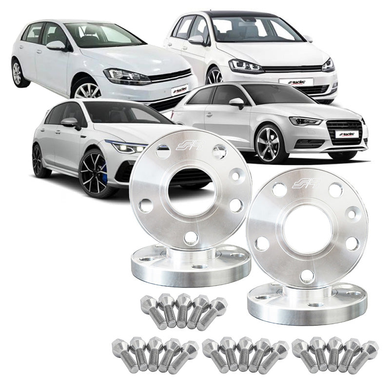 Simoni Racing Aluminium Wheel Spacer Kit - 2x13mm(FA) - 2x15mm(RA) (Hub 57,1mm) including wheel bolts - suitable for Audi, VW various