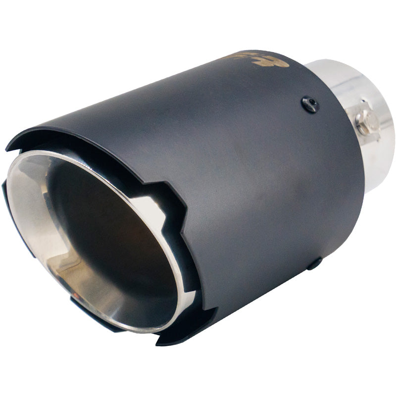 Simoni Racing Exhaust Tip Round/Slanting Matt-Black+Inox - Ø89xL152mm - Installation ->35-62mm