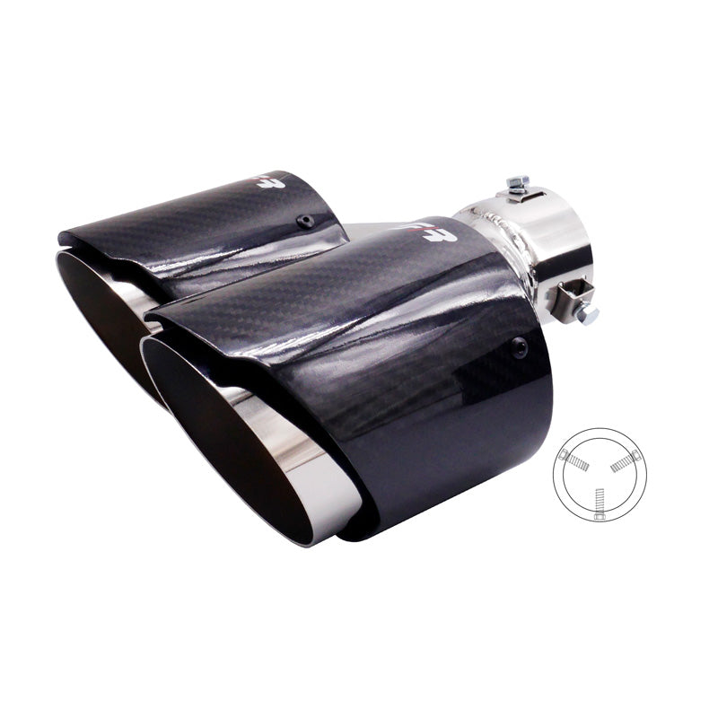 Simoni Racing, Ändrör, Dubbel Vänster Rund/Sned Inox & Carbon - Ø102xL215-230mm - Installation -&gt;40-63mm