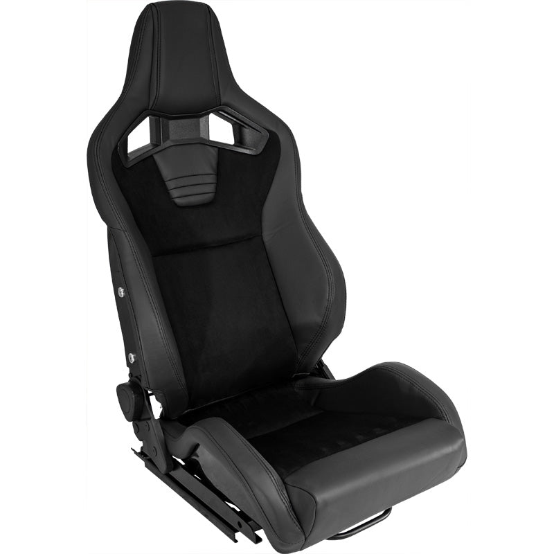 AutoStyle Sport seat 'NK Premium' - Black Suede + Black PVC leather - Dual-side reclinable fibreglass back-rest - incl. slides